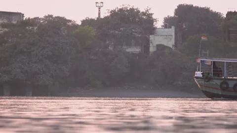 Boat passing in slow motion Stock Footage 241660135