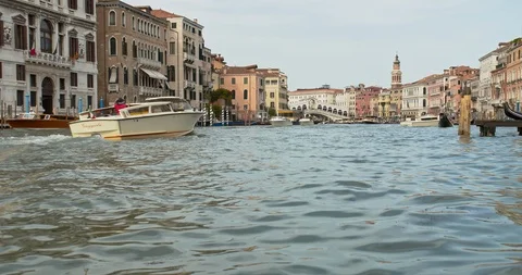 Boat Passing through slowly in  Venice Grand Canal Stock Footage 110749002