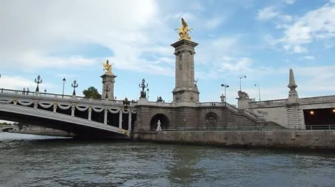 Boat Passing Under Pont Alexandre III Bridge in Paris Stock Footage 11883208