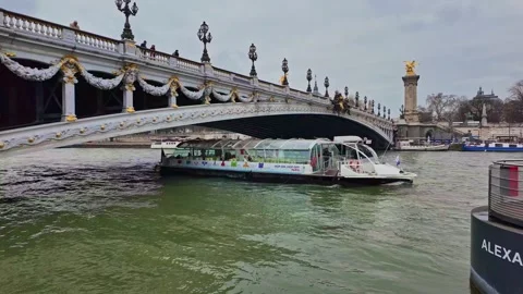 Boat passing under Pont Alexandre III bridge, Seine River in Paris, France Stock Footage 306371255