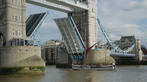 Boat passing under the Tower Bridge in London Stock Footage 45851502