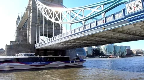 Boat passing under Tower Bridge in London United Kingdom Video stock 47189300