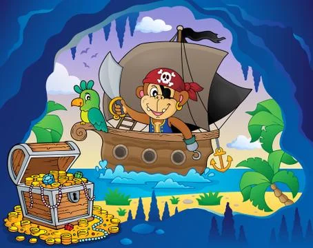 Boat with pirate monkey theme Stock-Illustration