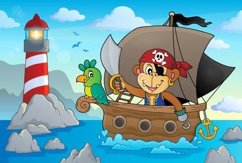 Boat with pirate monkey theme Stock-Illustration