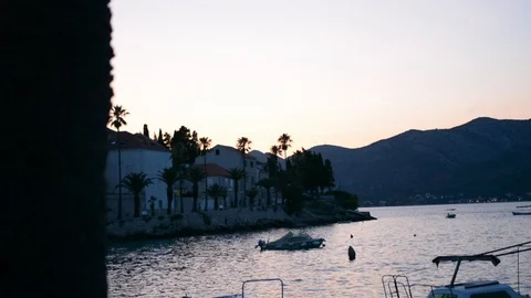 Boat in the port in sunset Stock Footage 112742643