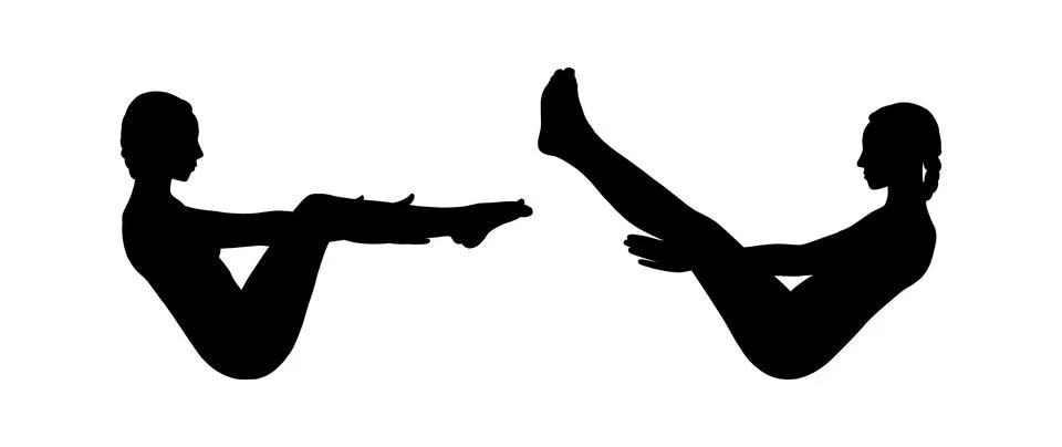 Boat pose variations for abs and balance. Woman silhouettes in Navasana Stock Illustration