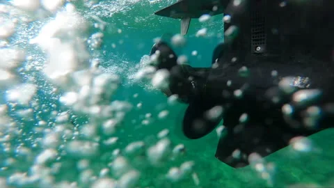 Boat propeller in operation. Slow motion Stock Footage 196281197