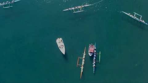 Boat race in French Polynesia Stock Footage 79114243