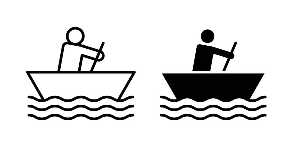 Boat race icon linear versions pack on white background Stock Illustration