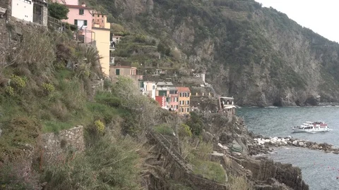 Boat is reaching Riomaggiore Stock Footage 106895537