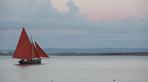 Boat with red Sail Stock Footage 42661237