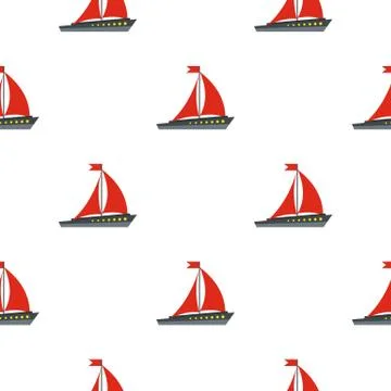 Boat with red sails pattern seamless Stock Illustration