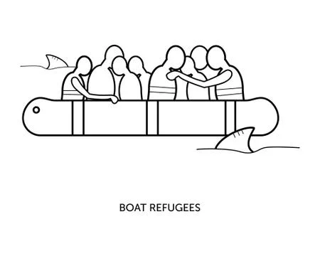 Boat Refugees Stock Illustration