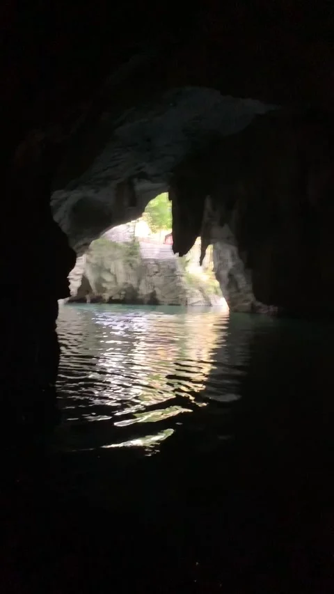 Boat ride on a cave on the Li river Stock Footage 341276355