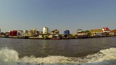 Boat ride on Chao Phraya river. Speed up. Bangkok 2015 Stock Footage 48857514