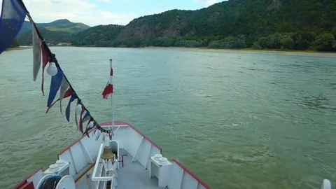 Boat ride front view on Danube Stock Footage 81304060
