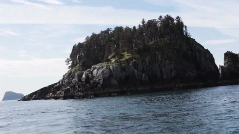 Boat ride through Alaskan Islands Stock Footage