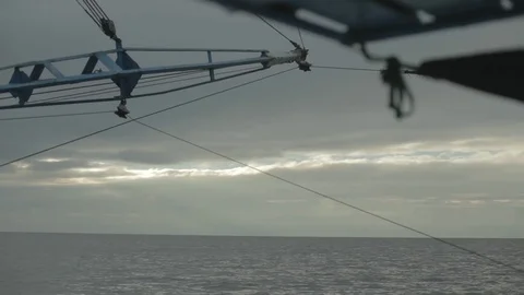 Boat rigging on ocean in slow motion Stock Footage 76681802