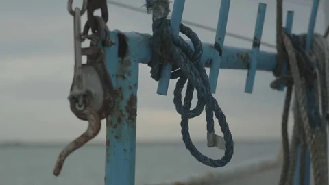 Boat rigging on ocean in slow motion Stock Footage 76681898
