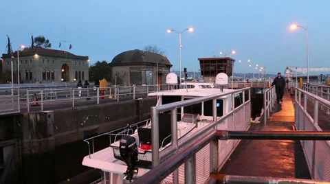 Boat Rising in Ballard Locks Time Lapse Stock Footage 34300179