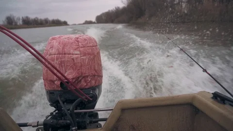 Boat rising on the river in slow motion Stock Footage 127004205