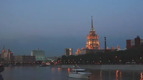 Boat on river in the city Stock Footage 68742172