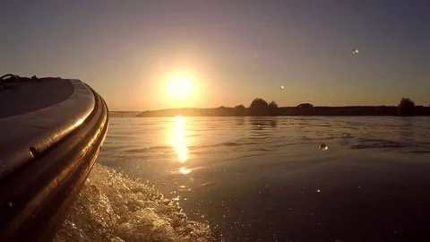 Boat river crossing in sunset. Stock Footage 83623890