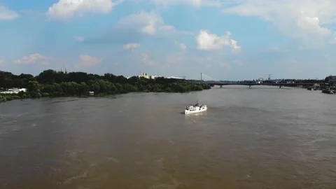 Boat on the river drone  Stock Footage 134420550