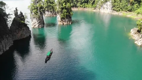 Boat on the river , drone shot Stock Footage 140373246