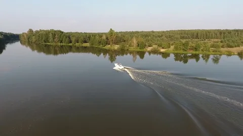 The boat is on the river Stock Footage 71799008