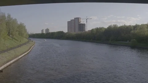 The Boat in the river Stock Footage 76392675