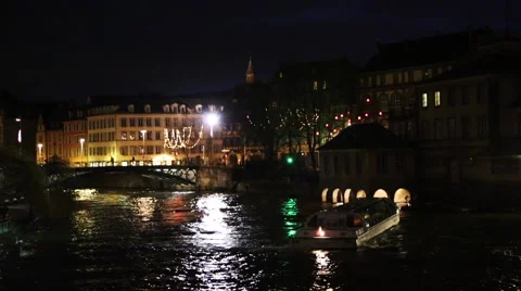 Boat on river at night Stock Footage 49833004