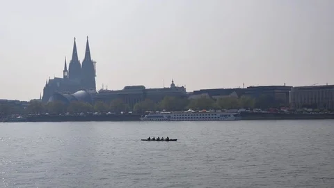 Boat on the river Rhine in Cologne Stock Footage 76961482