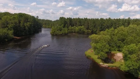 Boat on the River (scenic) Stock Footage 107350147