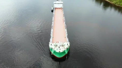Boat on the river, shooting from a drone Stock Footage 154339177