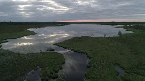 Boat on the river in Siberia Stock Footage 280842222