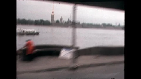 Boat on River with Spire in Distance Video stock 278399495