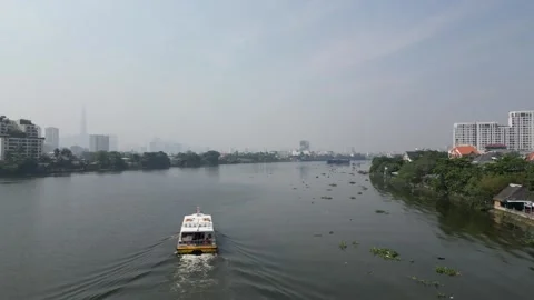 A boat on the River on a Sunny Day Stock Footage 262499060