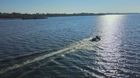 Boat on river. Suns rays. Stock Footage 163088564