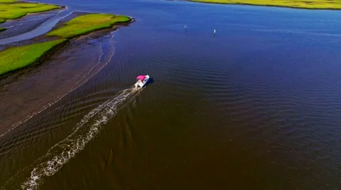 Boat on a river surrounded by wetlands Stock Footage 54943838