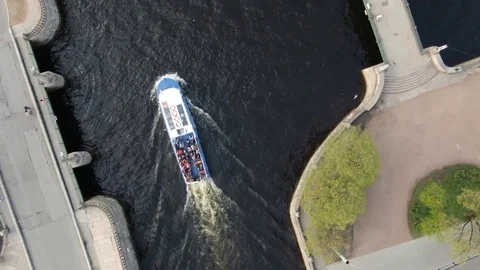Boat on the river. View from the air Stock Footage 111001077