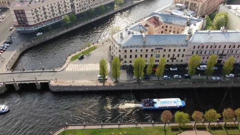 Boat on the river. View from the air Stock Footage 111003219