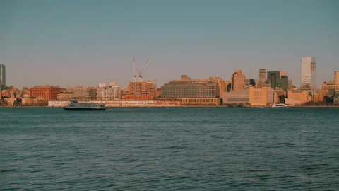 Boat, Riverside, Sunset, Waves, Manhattan, Cinematic Color, 4K30p Stock Footage 305128410
