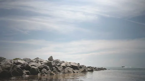 Boat with rock jetty Video stock 54051457