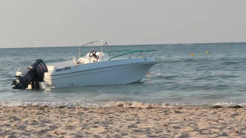 Boat Rocking on Waves in Evening Light Video stock 342382455