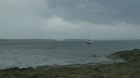 Boat Rocks as Storm Approaches Stock Footage 11824462