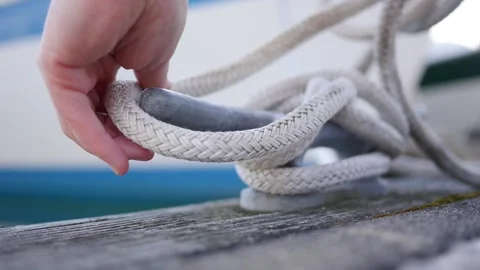 Boat Rope Taken Off Dock Cleat Stock Footage