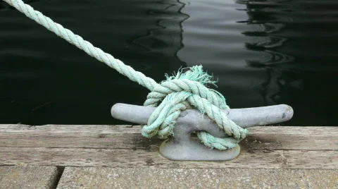 Boat Rope tied to Cleat at Dock in a Marina in Oregon Stock Footage