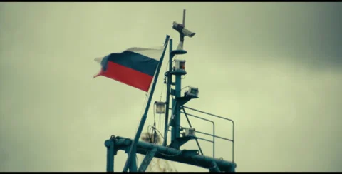 Boat with Russian flag Stock Footage 30305205