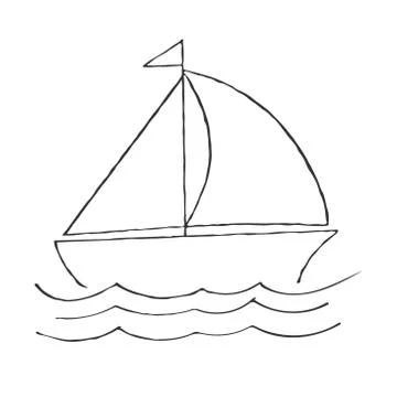 Boat with a sail on the waves. Vector illustration in Doodle style for theme Stock Illustration